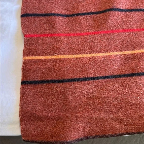 vintage 1930s Alpine wool train blanket in brick w/black, crimson & gold stripes - Picture 4 of 7